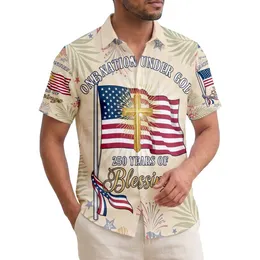 American Flag Cross One Nation Under God Tropical - USA 250th Anniversary Independence Day Hawaiian Shirt