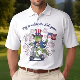 Funny Patriotic Frog Uncle Sam Scooter Flag 1776 - USA 250th Anniversary Independence Day Men's Polo Shirt