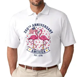 Flamingo American Flag 1776-2026 - USA 250th Anniversary Independence Day Patriotic Men's Polo Shirt