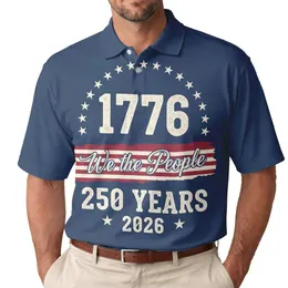 We The People 1776 Distressed Flag - USA 250 Years of Freedom Independence Day Gift for Dad Men's Polo Shirt