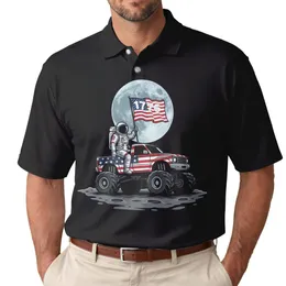 Astronaut Monster Truck 1776 Flag Lunar - USA 250th Anniversary Patriotic Gift for Veterans Men's Polo Shirt