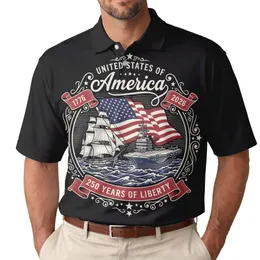 Tall Ship Aircraft Carrier Flag 1776-2026 - USA 250th Anniversary Patriotic Gift for Dad Men's Polo Shirt