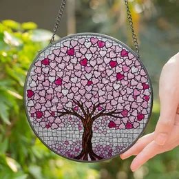 Stained Glass Tree with Heart Canopy - Tiffany Style Mosaic Jewel Tones Lavender Pink Stained Glass Suncatcher