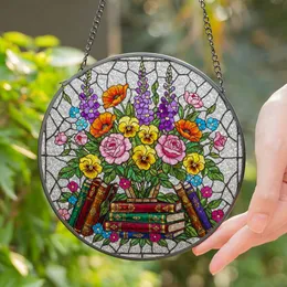 Tiffany Style Stained Glass Flower Bouquet Antique Books - Floral Art Decor for Book Lovers Stained Glass Suncatcher