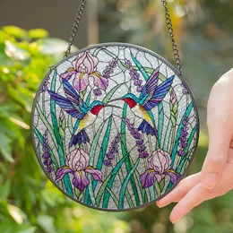Hummingbirds Lavender Iris Flowers - Tiffany Style Stained Glass Mosaic Window Art Stained Glass Suncatcher