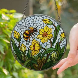 Tiffany Stained Glass Honeybee Blooming Flowers Detailed Mosaic Art Jewel Tones Stained Glass Suncatcher