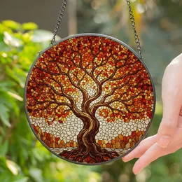 Ancient Tree Gnarled Trunk Autumn Foliage Stained Glass Mosaic - Tiffany Style Art Stained Glass Suncatcher