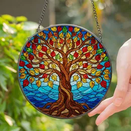 Ancient Tree of Life Stained Glass - Tiffany Style Gnarled Trunk Mosaic Sky Water Stained Glass Suncatcher