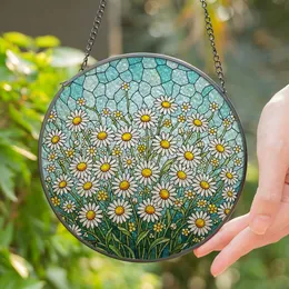 Dense Daisy Flowers Stained Glass Tiffany Style Art - Floral Sky Mosaic Jewel Tones Stained Glass Suncatcher