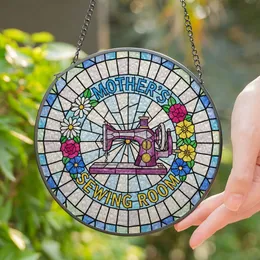 Mother's Sewing Room Vintage Sewing Machine Stained Glass Art Jewel Tone Floral Gift Stained Glass Suncatcher