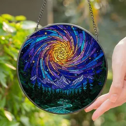 Cosmic Vortex Galaxy Stained Glass - Tiffany Style Mountain Forest River Landscape Art Stained Glass Suncatcher