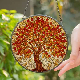 Luminous Tiffany Style Stained Glass Autumn Tree with Glowing Fall Leaves Mosaic Stained Glass Suncatcher