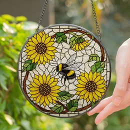 Fuzzy Bumblebee Translucent Wings Stained Glass Yellow Flowers Intricate Tiffany Mosaic Stained Glass Suncatcher