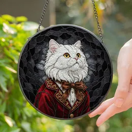 Tiffany Style Persian Cat Stained Glass - Fluffy White Cat Red Jacket Mosaic Art Stained Glass Suncatcher