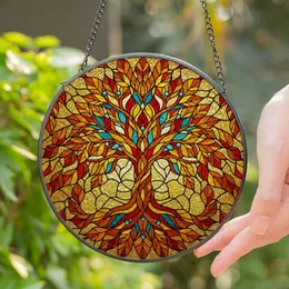Stained Glass Tree of Life Autumn Leaves Golden Mosaic Tiffany Style Jewel Tones Stained Glass Suncatcher