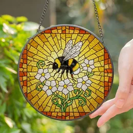 Intricate Bumblebee Flowers Stained Glass Mosaic - Tiffany Style Jewel Tone Art Decor Stained Glass Suncatcher