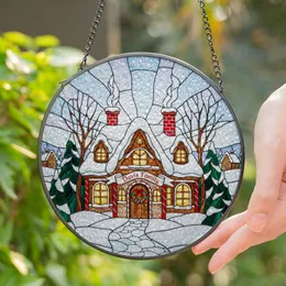 Snowy Gingerbread House Winter Evergreen Landscape Davis Family Christmas Holiday Gift Stained Glass Suncatcher