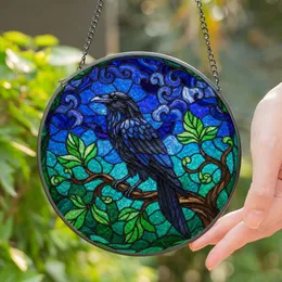 Majestic Raven Tiffany Stained Glass Art - Intricate Jewel Tone Mosaic Branch Foliage Stained Glass Suncatcher