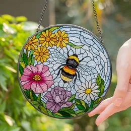 Bumblebee Flower Stained Glass Sky Mosaic - Tiffany Style Jewel Tone Art Stained Glass Suncatcher