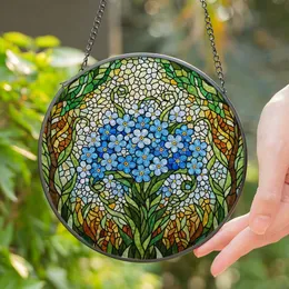 Tiffany Floral Blue White Flower Mosaic Stained Glass Art Dappled Foliage Jewel Tone Stained Glass Suncatcher