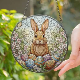 Tiffany Stained Glass Rabbit Easter Eggs Spring Flowers Butterfly - Spring Home Decor Gift Stained Glass Suncatcher
