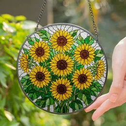 Six Sunflowers Detailed Stained Glass Mosaic Art - Glowing Jewel Tone Home Decor Gift Stained Glass Suncatcher