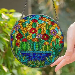 Cacti Succulents Tiffany Stained Glass Mosaic Art - Blooming Jewel Tone Floral Decor Stained Glass Suncatcher