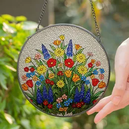 Tiffany Stained Glass Garden Flowers - Assorted Blooming Florals with Cracked Glass Mosaic Stained Glass Suncatcher