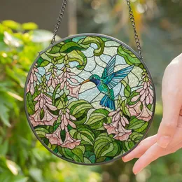 Detailed Hummingbird Blossom Flower Tiffany Stained Glass - Jewel Tone Nature Garden Gift Stained Glass Suncatcher