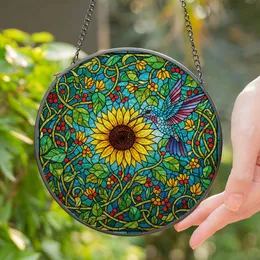 Vibrant Hummingbird Sunflower Tiffany Stained Glass Intricate Botanical Edge-to-Edge Detail Stained Glass Suncatcher
