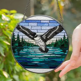 Common Loon Stained Glass Mosaic - Majestic Flight Lake Scene Evergreen Trees Decor Stained Glass Suncatcher