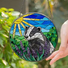 Badger Lavender Tiffany Stained Glass Art - Intricate Nature Hills Sky Sun Design Stained Glass Suncatcher