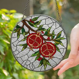 Pomegranates Berries Stained Glass Mosaic - Tiffany Style Emerald Ruby Jewel Tone Art Stained Glass Suncatcher