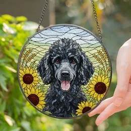Black Standard Poodle Sunflowers Wheat Tiffany Glass Countryside Dog Lover Gift Stained Glass Suncatcher