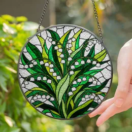 White Lily of the Valley Tiffany Stained Glass Jewel Tone Art with Emerald Green Leaves Stained Glass Suncatcher