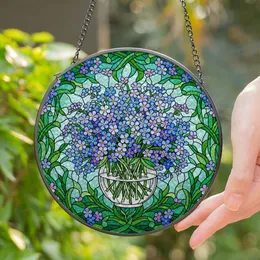 Forget-Me-Not Flowers Bouquet Stained Glass Art Tiffany Style Jewel Tones Floral Decor Stained Glass Suncatcher