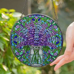 Lupine Flowers Bouquet Mason Jar Tiffany Glass Style - Detailed Jewel Tone Mosaic Art Stained Glass Suncatcher