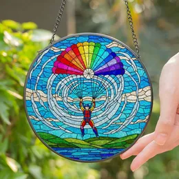 Skydiver Rainbow Parachute Colorful Tiffany Glass Style Mosaic Sky - Adventure Gift Stained Glass Suncatcher