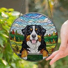 Detailed Bernese Mountain Dog Stained Glass Tiffany Art - Mosaic Hills Sky Dog Lover Gift Stained Glass Suncatcher