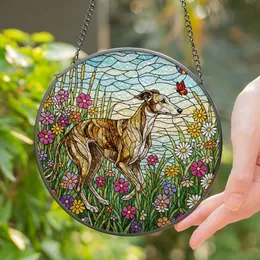 Brindle Greyhound Wildflowers Tiffany Style Stained Glass Edge-to-Edge Dog Lover Gift Stained Glass Suncatcher
