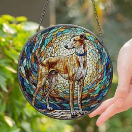 Graceful Greyhound Dog Stained Glass Artwork - Tiffany Style Jewel Tones Pet Lover Stained Glass Suncatcher