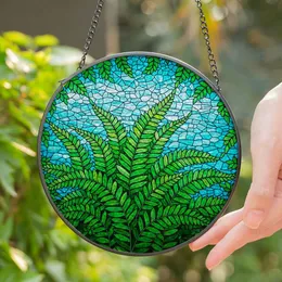 Tiffany Style Stained Glass Fern Fronds - Emerald Green Aqua Blue Organic Mosaic Stained Glass Suncatcher
