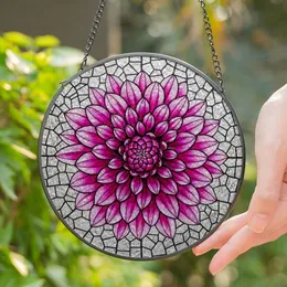 Intricate Dahlia Flower Stained Glass Suncatcher - Jewel Tone Mosaic Garden Decor