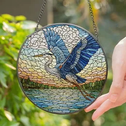 Majestic Blue Heron In Flight Segmented Tiffany Stained Glass Art - Sky Water Decor Stained Glass Suncatcher