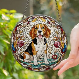 Friendly Tri-Color Beagle Dog Stained Glass Art - Tiffany Style Pet Lover Home Decor Present Stained Glass Suncatcher