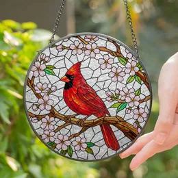 Northern Cardinal Cherry Blossom Stained Glass Mosaic - Tiffany Style Jewel Tone Bird Decor Stained Glass Suncatcher
