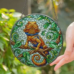 Bearded Dragon Stained Glass Art - Tiffany Style Intricate Glowing Fragmented Mosaic Stained Glass Suncatcher