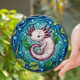 Pink Axolotl Stained Glass Tiffany Style Aquatic Underwater Mosaic Intricate Art Stained Glass Suncatcher