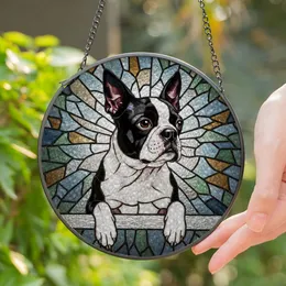 Boston Terrier Dog Stained Glass Tiffany Style Artwork - Geometric Mosaic Home Decor Stained Glass Suncatcher