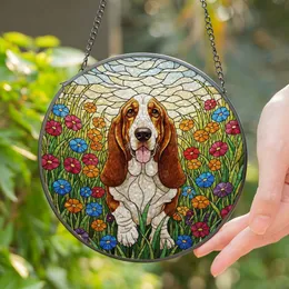 Basset Hound Dog Stained Glass Meadow Wildflowers - Pet Lover Home Decor Gift Stained Glass Suncatcher